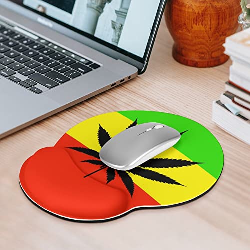 SEPTYK Rasta Flag Marijuana Leaf Pattern Ergonomic Mouse Pad with Wrist Support Rest Gel Non-Slip Rubber Base Mousepad for Computer Laptop Home Office Gaming Pain Relief