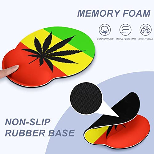 SEPTYK Rasta Flag Marijuana Leaf Pattern Ergonomic Mouse Pad with Wrist Support Rest Gel Non-Slip Rubber Base Mousepad for Computer Laptop Home Office Gaming Pain Relief