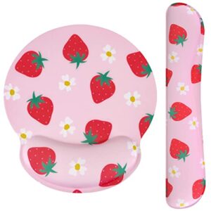 seorsok cute mouse pad wrist support, ergonomic mouse pad with non-slip base for office gaming working computers,easy typing & pain relief mouse mat,pink strawberry