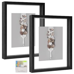 muye 8x10 floating frames set of 2,double glass picture frame display any size photo up to 8x10,wall mount or tabletop standing,black