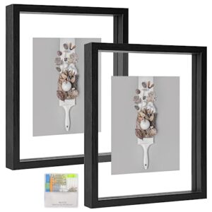 MUYE 8x10 Floating Frames Set of 2,Double Glass Picture Frame Display Any Size Photo up to 8x10,Wall Mount or Tabletop Standing,Black