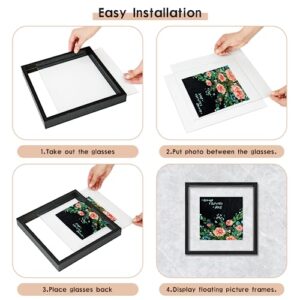 MUYE 8x10 Floating Frames Set of 2,Double Glass Picture Frame Display Any Size Photo up to 8x10,Wall Mount or Tabletop Standing,Black