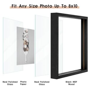 MUYE 8x10 Floating Frames Set of 2,Double Glass Picture Frame Display Any Size Photo up to 8x10,Wall Mount or Tabletop Standing,Black