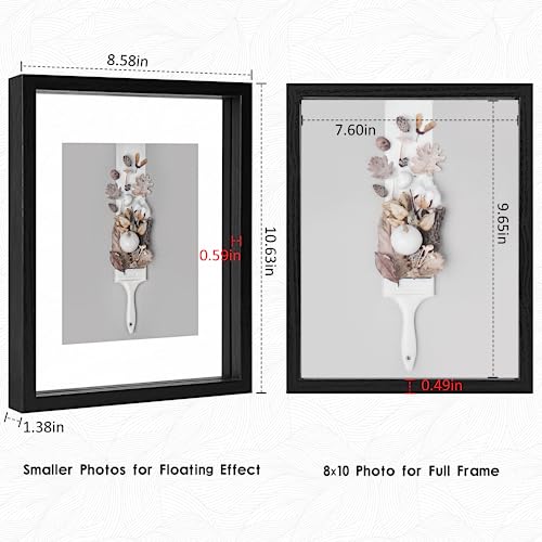 MUYE 8x10 Floating Frames Set of 2,Double Glass Picture Frame Display Any Size Photo up to 8x10,Wall Mount or Tabletop Standing,Black