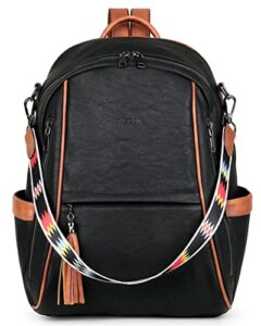 fadeon leather laptop backpack purse for women laptop backpacks, designer mutiple pockets ladies shoulder bags black