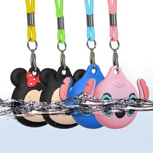 zoicip waterproof necklace compatible with airtag for kids[4pack], soft silicone kids air tag necklace holder compatible for apple air tag cute air tag case for kids with key ring (bule,pink,black)