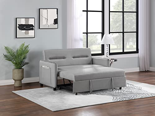 FULife 57'' Convertible Microfiber Upholsterd Sofa with Pull-Out Sleeper,3-in-1 Multi-Functional Adjustable Loveseat Bed,Modern 2-Seats Futon Couch w/Side Pocket&Pillows,Lounge Sofá for Living Room