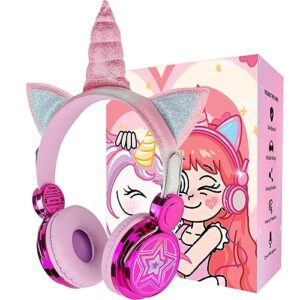 charlxee 𝟐𝟎𝟐𝟑 𝐍𝐞𝐰 unicorns kids wireless headphones with led lights,headsets with mic for school,30h playtime,95db volume limited,hd stereo on/over ear headsets,unicorns gifts(hot-pink)