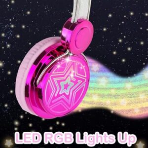 charlxee 𝟐𝟎𝟐𝟑 𝐍𝐞𝐰 Unicorns Kids Wireless Headphones with LED Lights,Headsets with Mic for School,30H Playtime,95dB Volume Limited,HD Stereo On/Over Ear Headsets,Unicorns Gifts(Hot-Pink)