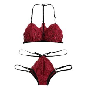 Red Lingerie for Women, Blue Bodysuit Women Xs Lingerie Petite Sexy Lengerie Costume Floral Lace Lingerie Brag-String Thong Set Babydoll Sleepwear Underwear Bralette and (XL, Red)