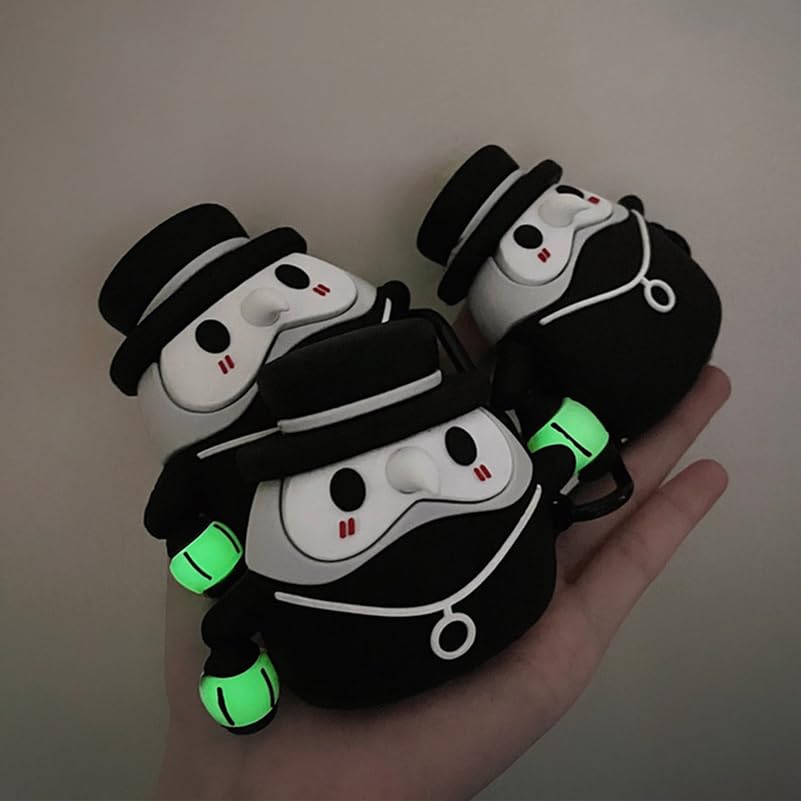 HooYiiok Airpod Case 2nd Generation,Cute Airpod Case 1st Generation Luminous Beak Doctor Design,Cool Kawaii Airpods Cases Cover with Keychain for Women Men (Black 1st/2nd Case)