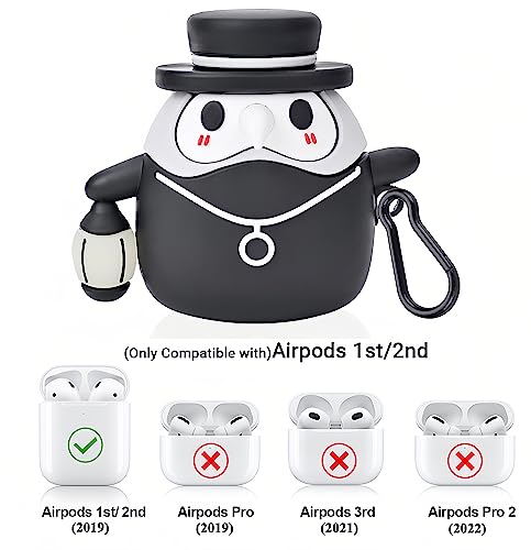 HooYiiok Airpod Case 2nd Generation,Cute Airpod Case 1st Generation Luminous Beak Doctor Design,Cool Kawaii Airpods Cases Cover with Keychain for Women Men (Black 1st/2nd Case)