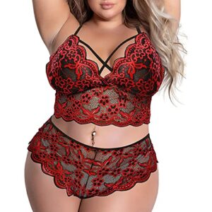 Ropa Interior Femenina Sexy, Black Bodysuit Women Sexy Lingerie Sets Lengerie Set Women's Plus Size Lingerie Lace Embroidery Two Point Three Piece Split Suit Xs Piece Lingerie Set (M, Red)