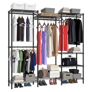 serxis portable closet heavy duty clothes rack, freestanding clothing rack, metal garment rack,adjustable custom closet rack, 68.5" l x 13.8" w x 75.2" h, max load 800lbs, medium(black)