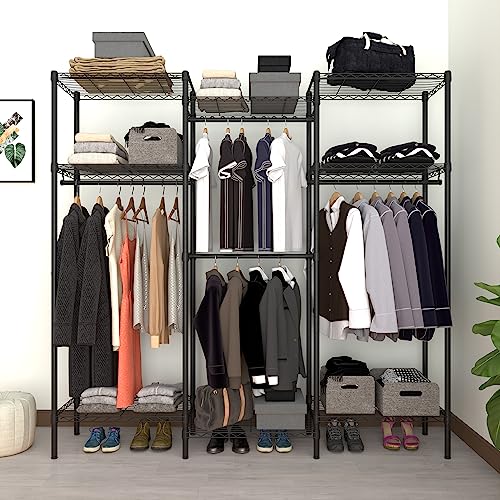 Serxis Portable Closet Heavy Duty Clothes Rack, Freestanding Clothing Rack, Metal Garment Rack,Adjustable Custom Closet Rack, 68.5" L x 13.8" W x 75.2" H, Max Load 800LBS, Medium(Black)