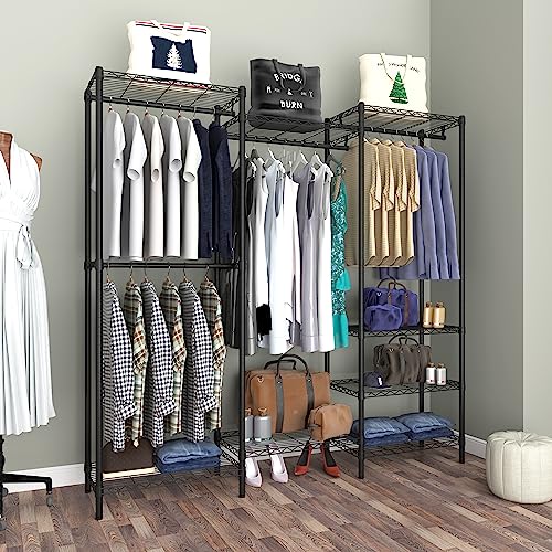 Serxis Portable Closet Heavy Duty Clothes Rack, Freestanding Clothing Rack, Metal Garment Rack,Adjustable Custom Closet Rack, 68.5" L x 13.8" W x 75.2" H, Max Load 800LBS, Medium(Black)