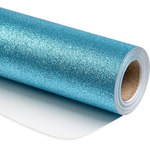 RUSPEPA Glitter Wrapping Paper - Solid Color Glitter Sparkle Paper Perfect for Wedding, Birthday, Baby Shower, Party - 17 Inch X 32.8 Feet - Light Blue