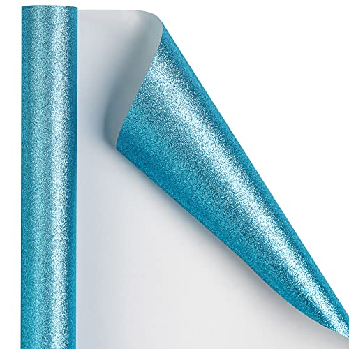 RUSPEPA Glitter Wrapping Paper - Solid Color Glitter Sparkle Paper Perfect for Wedding, Birthday, Baby Shower, Party - 17 Inch X 32.8 Feet - Light Blue