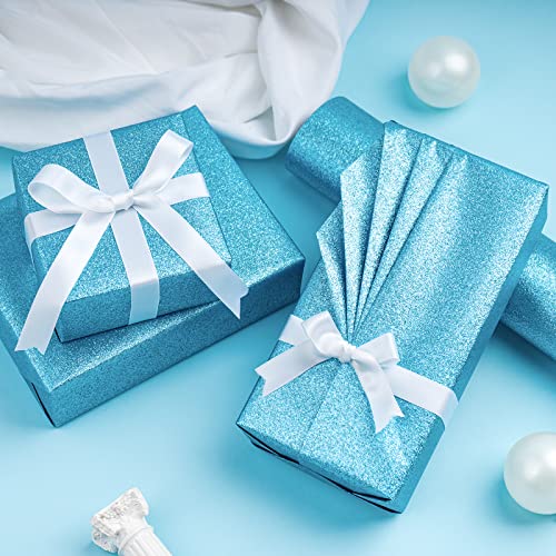 RUSPEPA Glitter Wrapping Paper - Solid Color Glitter Sparkle Paper Perfect for Wedding, Birthday, Baby Shower, Party - 17 Inch X 32.8 Feet - Light Blue