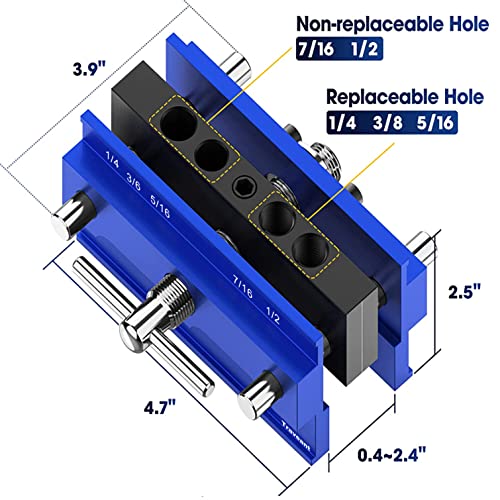 TRAVEANT Self Centering Dowel Jig kit, Drill Guide Bushings Set, Wood Working Tools Drill and Accessories, Adjustable Width Drilling Guide Power Tool Accessory Jigs (Klein Blue)