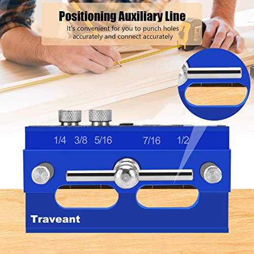 TRAVEANT Self Centering Dowel Jig kit, Drill Guide Bushings Set, Wood Working Tools Drill and Accessories, Adjustable Width Drilling Guide Power Tool Accessory Jigs (Klein Blue)