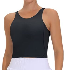 the gym people women's sports bra sleeveless workout tank tops running yoga cropped tops with removable padded black