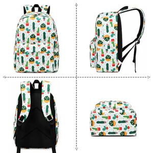 Yusudan Cactus Girls School Backpack, 3 in 1 Set Kids Teens School Bag Bookbag with Lunch Bag Pencil Case