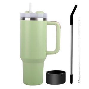 40oz tumbler with handle and straw lid,stainless steel travel mug water bottle cup,reusable insulated vacuum cup (ql-green)