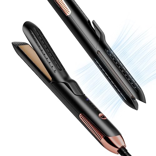 SAVSOW Curling Iron Airflow Styler, Hair Straightener and Curler 2 in 1, Ceramic Flat Iron Curling Iron with 360° Cooling Air Vents Dual Voltage