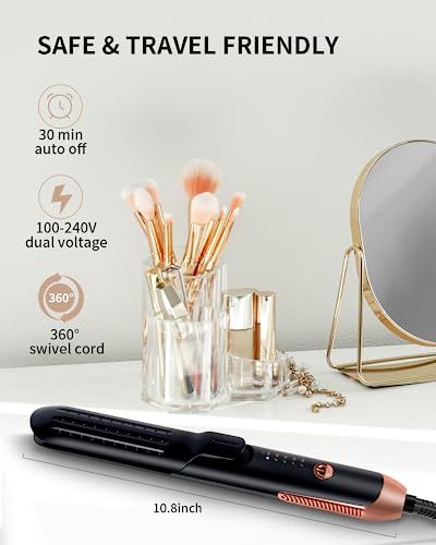 SAVSOW Curling Iron Airflow Styler, Hair Straightener and Curler 2 in 1, Ceramic Flat Iron Curling Iron with 360° Cooling Air Vents Dual Voltage