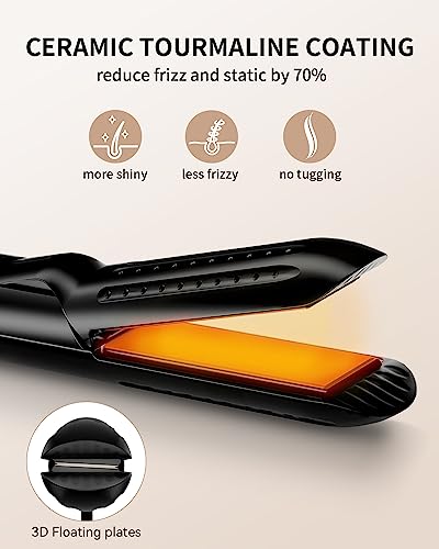 SAVSOW Curling Iron Airflow Styler, Hair Straightener and Curler 2 in 1, Ceramic Flat Iron Curling Iron with 360° Cooling Air Vents Dual Voltage