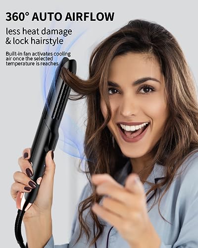 SAVSOW Curling Iron Airflow Styler, Hair Straightener and Curler 2 in 1, Ceramic Flat Iron Curling Iron with 360° Cooling Air Vents Dual Voltage