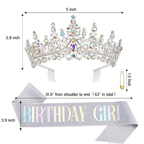 Chanaco Birthday Sash Birthday Crowns for Women Birthday Girl Sash Birthday Girl Crown Silver Birthday Tiara Happy Birthday Decorations for Women Birthday Party Suppliers Gifts