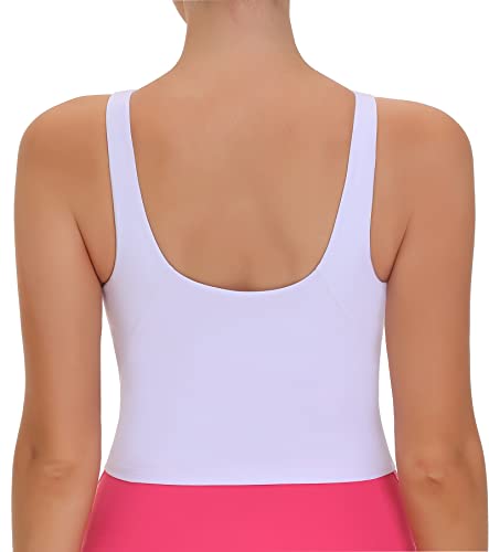 THE GYM PEOPLE Women's Sports Bra Sleeveless Workout Tank Tops Running Yoga Cropped Tops with Removable Padded White