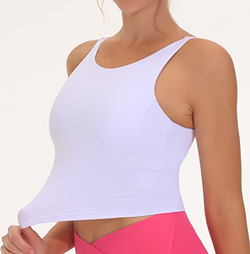 THE GYM PEOPLE Women's Sports Bra Sleeveless Workout Tank Tops Running Yoga Cropped Tops with Removable Padded White