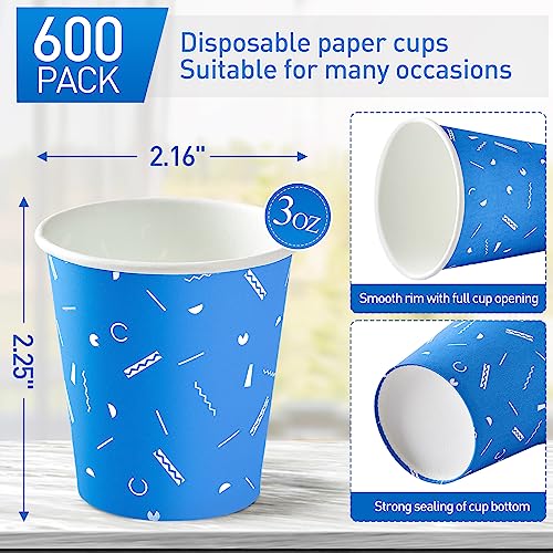 FIKSYK 600 Pack 3oz Disposable Paper Cups, Colorful Paper Cups, Small Mouthwash Cups,Drinking Cups, Mini Paper Cups for Parties, Picnics, Barbecues, Travel and Events
