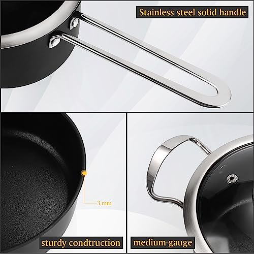 Stainless Steel Cookware Set, Black 6-Piece Pot Set, Kitchen Cookware Sets with Glass Lids, Stay-Cool Handle, Oven Safe, Works with Induction, Electric and Gas Cooktops