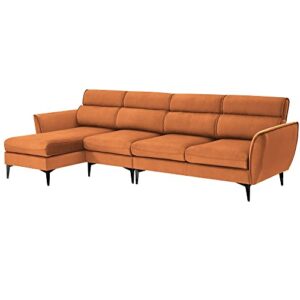 LCH L-Shaped Convertible Sectional Sofa Upholsted Chaise, Reversible Couch w/Metal Legs, Left/Right Handed Facing, 111 inch, Livingroom Furniture, Perfect for Apartment, Guestroom, Orange