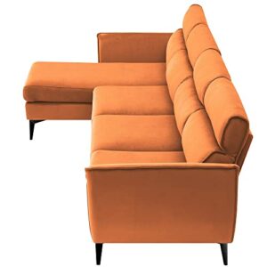 LCH L-Shaped Convertible Sectional Sofa Upholsted Chaise, Reversible Couch w/Metal Legs, Left/Right Handed Facing, 111 inch, Livingroom Furniture, Perfect for Apartment, Guestroom, Orange