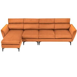 LCH L-Shaped Convertible Sectional Sofa Upholsted Chaise, Reversible Couch w/Metal Legs, Left/Right Handed Facing, 111 inch, Livingroom Furniture, Perfect for Apartment, Guestroom, Orange