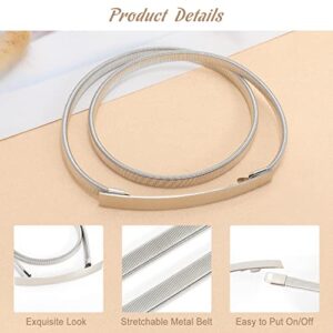 VONMELLI Skinny Metal Cinch Belt for Dress Stretch Thin Waist Belt for Women Gold/Silver