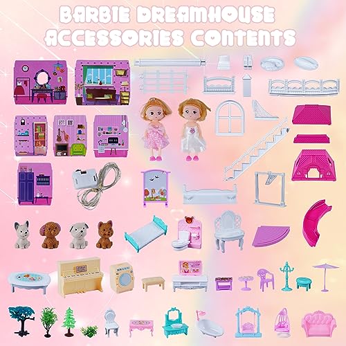 Ymrzed Doll House - Dream House Furniture Pink Girl Toys 4 Story 12 Rooms with 2 Dolls Toy Figures Kids Dollhouse Giant Doll House for Girls Gift Toy for Kids Ages 3 4 5 6 7 8 9+