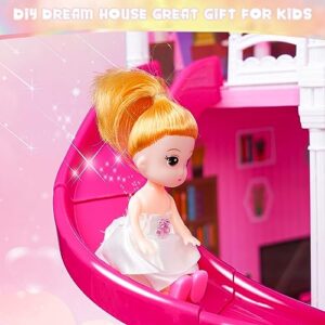 Ymrzed Doll House - Dream House Furniture Pink Girl Toys 4 Story 12 Rooms with 2 Dolls Toy Figures Kids Dollhouse Giant Doll House for Girls Gift Toy for Kids Ages 3 4 5 6 7 8 9+