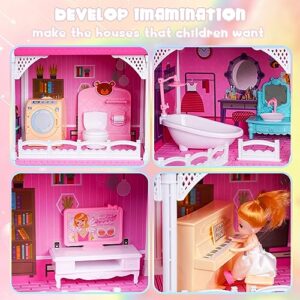 Ymrzed Doll House - Dream House Furniture Pink Girl Toys 4 Story 12 Rooms with 2 Dolls Toy Figures Kids Dollhouse Giant Doll House for Girls Gift Toy for Kids Ages 3 4 5 6 7 8 9+