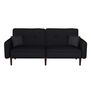 LCH Loveseat Futon, Convertible Sleeper Sofa Couch Bed in Cotton Linen Fabric for Living Room Bedroom Dorm Apartment Studio, Wood Legs, Black