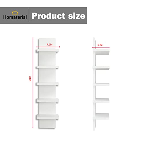 Homaterial 5 Tier Wall Shelf Unit,White Vertical Floating Shelf-Narrow Decorative Wall Mount Modern Wall Decor Shelves for Bedrooms, Living Rooms 5.5" x 7.2" x 31"