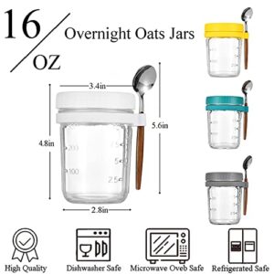 yesme Mason Jars for Overnight Oats, Overnight Oats Containers With Lids, 16oz Overnight Oats Container, Overnight Oats Jars With Lid Glass Dishwasher Safe Oatmeal Container Meal Prep Jars Set of 2