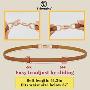 2 Pack Women Skinny Leather Belt Adjustable Thin Waist Belts with Alloy Buckle for Dresses Black/Brown