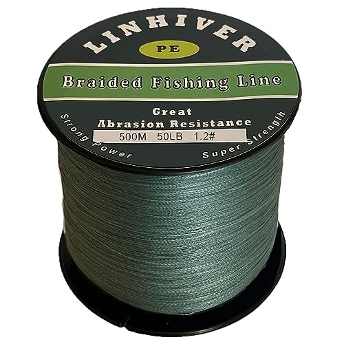 LinHiver Braided Fishing Line, Strong Power, Great Abrasion Resistance, Thin Diameter, No Stretch, Low Memory and High Sensitivity(547Yds, 50LB)