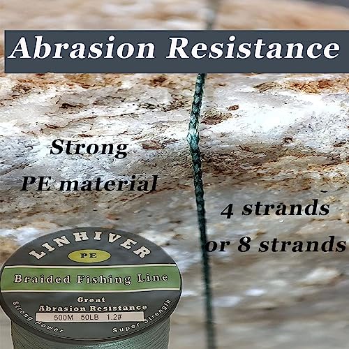 LinHiver Braided Fishing Line, Strong Power, Great Abrasion Resistance, Thin Diameter, No Stretch, Low Memory and High Sensitivity(547Yds, 50LB)